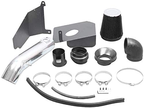 Moosun 4'' Cold Air Intake & Heat Shield For 09-14 Silverado 1500, Sierra 1500, Yukon, Cadillac Escalade Esv Ext (Silver & Black