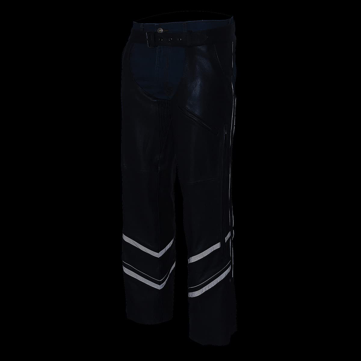 Milwaukee Leather ML1144 Men's Black Premium Leather Vented Motorcycle Rider Chaps w/Reflective Piping - 5X-Large