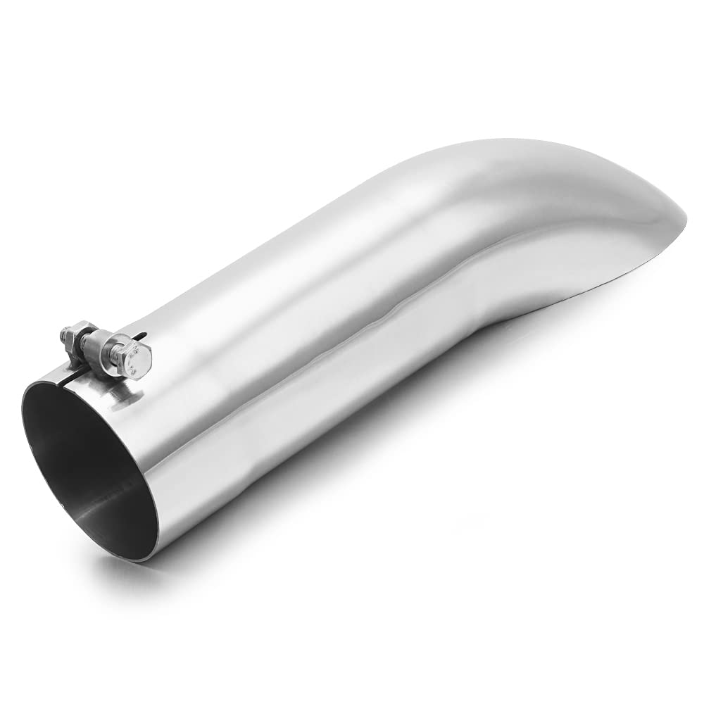 A-KARCK Turn Down Exhaust Tip 4'' Inlet, Polished Tailpipe Tip with 4'' Inlet & Outlet 12'' Overall Length, Stainless Steel Stru