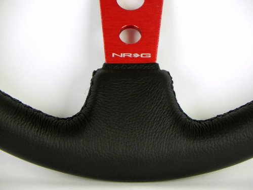 NRG Innovations NRG-RST-006RD-Y Reinforced Steering Wheel - 350mm Sport Steering Wheel (3&quot; Deep) - Red Spoke with Round holes, Black Leather, Yellow Center Mark