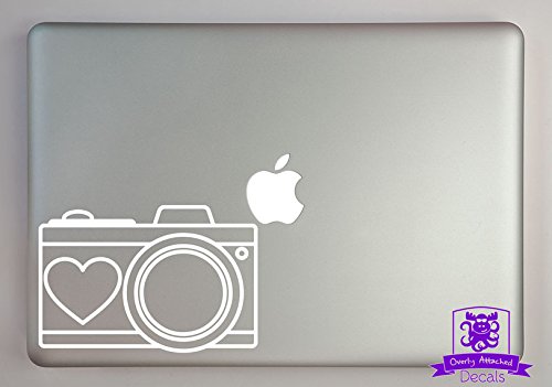 Camera With Heart Car Decal - 6 '' White