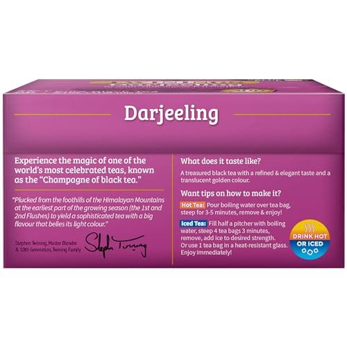 Twinings Darjeeling Black Tea, 50 Count (Pack Of 6), Individually Wrapped Bags, Delicate Light Taste, Caffeinated, Enjoy Hot Or