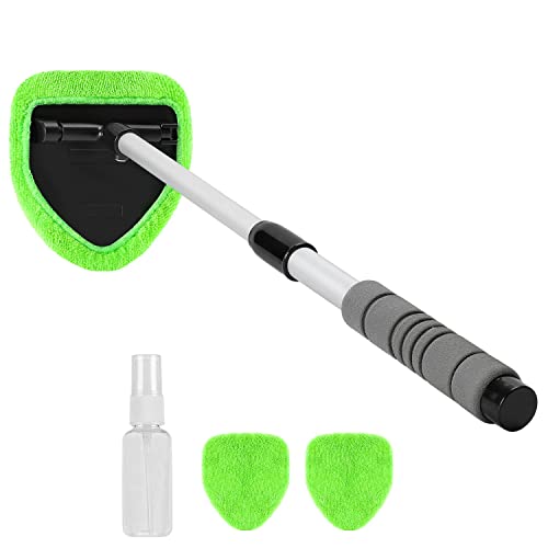 X Xindell Car Window Cleaner - 24Inch Windshield Cleaning Tool With Spray Bottle, Microfiber Bonnets - Extendable Car Washer Kit