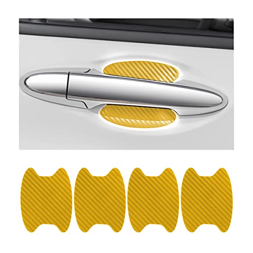4Pcs Car Door Handle Protector Sticker, Universal Carbon Fiber Anti-Scratches Auto Door Handle Protective Film, Car Door Side Paint Cover Guard Stickers Fit For Most Car Handles(Gold/4Pcs)