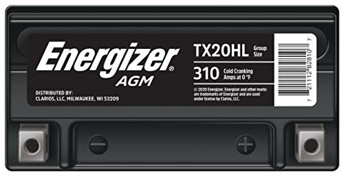 Energizer Tx20Hl Agm Motorcycle And Atv 12V Battery, 310 Cold Cranking Amps And 18 Ahr. Replaces: Ytx20L-Bs And Others, Black