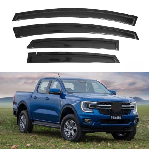Ig Window Visor For Ford Ranger Supercrew 2019-2024, Rain Guard Tape-On Extra Durable Sun Wind Side Vent Window Deflector, 2019