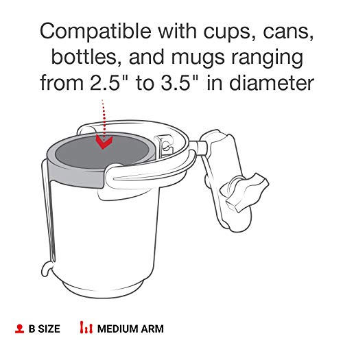 RAM Mounts RAP-B-132B-201U Level Cup 16oz Drink Holder with Double Socket Arm with Medium Arm Compatible with RAM B Size 1'' Bal