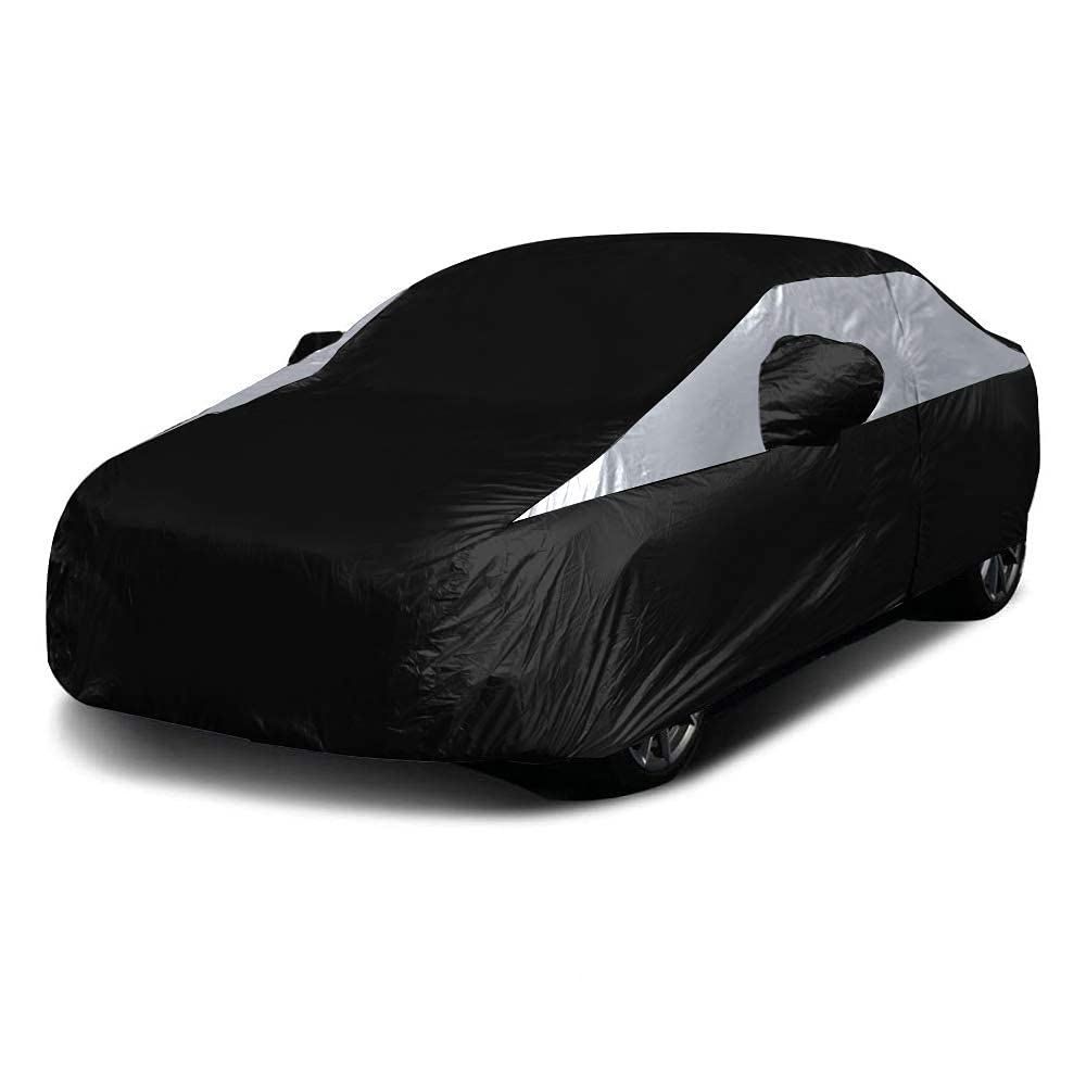 Titan Jet Black Poly 210T Car Cover For Compact Sedans 176-185''. Waterproof, Uv Protection, Scratch Resistant, Driver-Side Zipp