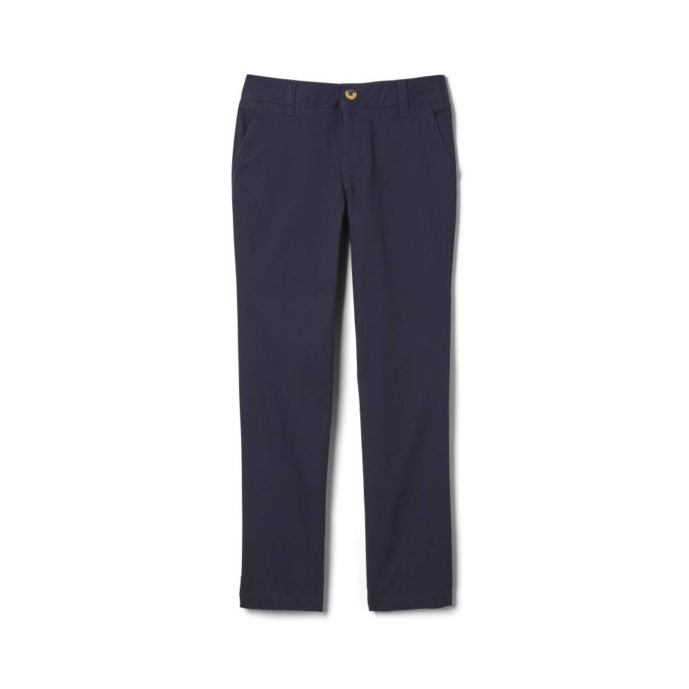 French Toast Girls Adjustable Waist Stretch Twill Straight Leg (Standard  Plus) Pants, Navy, 6 Us