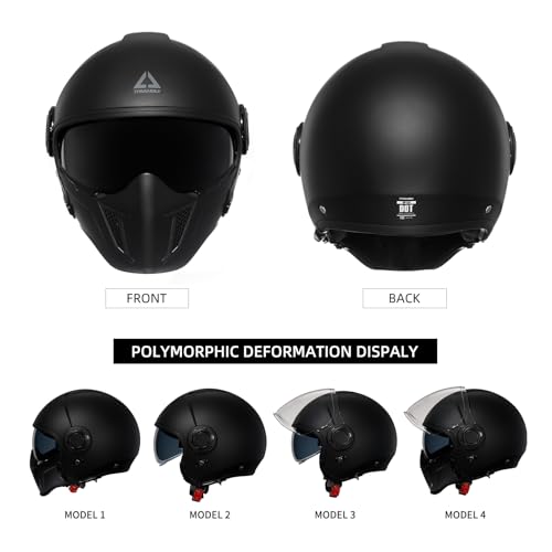 Triangle Motorcycle Helmets Full Face Open Face Helmet 3/4 For Men Dual Visor With Internal Tinted Sunshield Dot Approved, Black, Xx-large Triangle Motorcycle Helmets Full Face Open Face Helmet 3/4 For Men Dual Visor With Internal Tinted Sunshield Dot Approved, Black, Xx-large