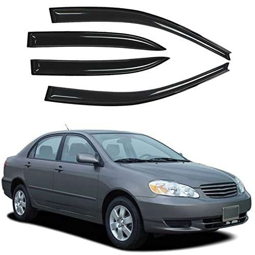 Zzdsnj Tape-On Window Visors 4-Piece For 2003-2008 Corolla Sun Rain Guard Shield Shade Smoke 94620