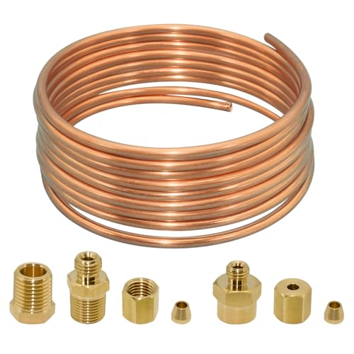 Ebrmeiwo 72'' Oil Pressure Gauge Tubing Kit, Set Of Copper Tube And Threaded Parts, Universal Fit