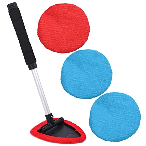 Autoec Auto Car Windshield Cleaner, Extendable Handle Window Cleaner Brush Kit Comes With 4 Packs Washable And Reusable Pads(2 W