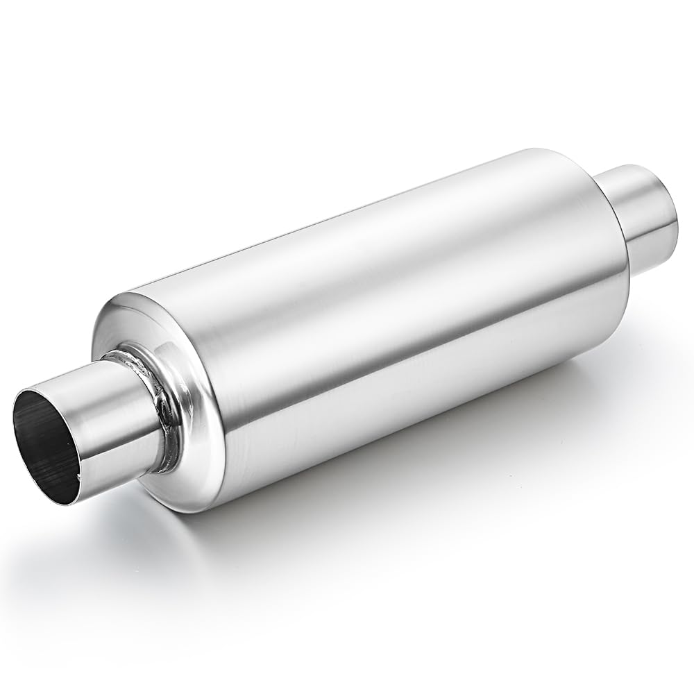 Lcgp 2'' Inlet Universal Resonator, 2'' Outlet 13.77'' Overall Length Stainless Steel High Performance Muffler, Polished, Pass-T
