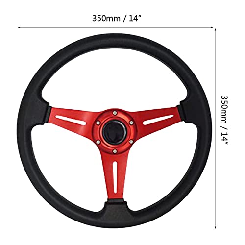 Yehicy 13.8” Auto Racing Steering Wheel Quick Release 6 Bolts Flat Drifting Universal Car Sport Steering Wheel Pu Leather And Aluminum Spokes With Horn Button