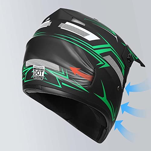 Yesmotor Youth Kids Motocross Helmet Full Face Motorcycle Dirt Bike Off-Road Mountain Bike Bmx Mx Atv Helmet- Dot Approved With(Gloves Goggles Mask) 4Pcs Set (Green,M)