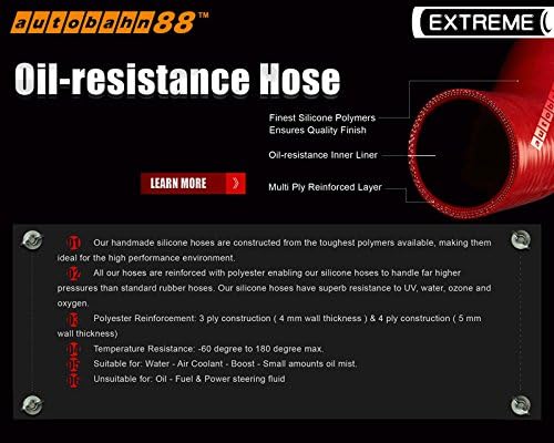Autobahn88 Automotive Silicone Hose Bend, 45-Deg Elbow Reducer Coupler, ID=1.5'' to 2'' (38 to 51mm), Leg Length 3.13'' (80mm),