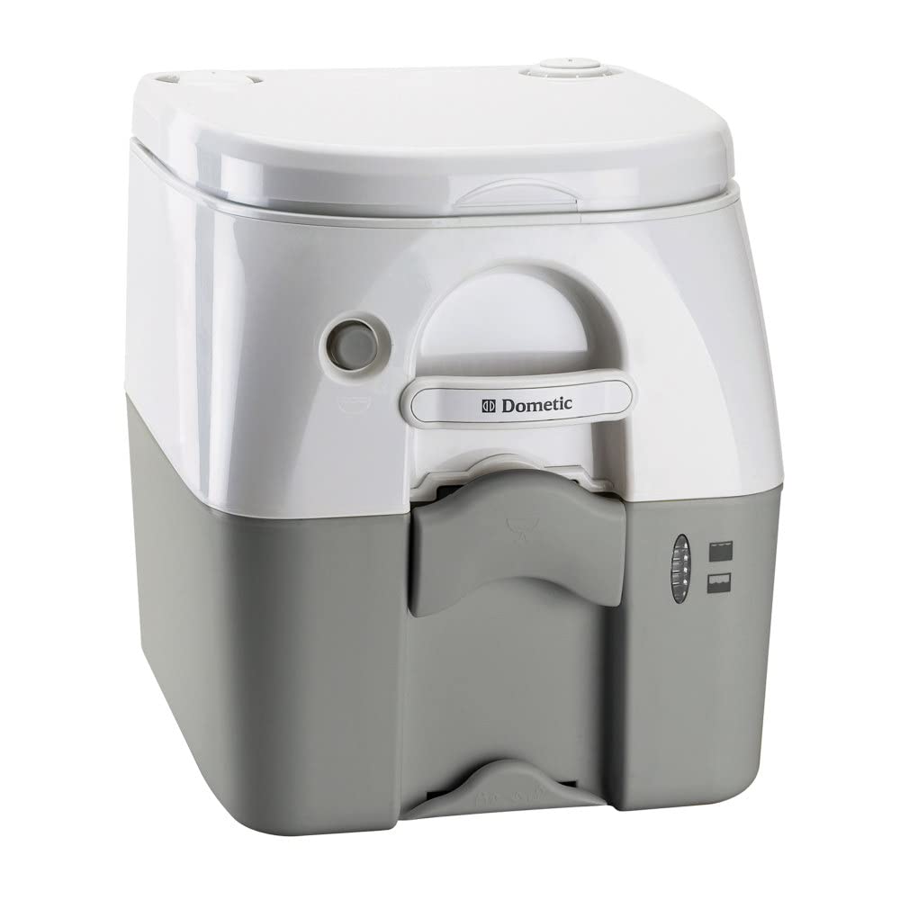 Dometic 301097506 Portable Toilet 5.0 Gallon W/Stainless Steel Hold-Down Brackets, Gray