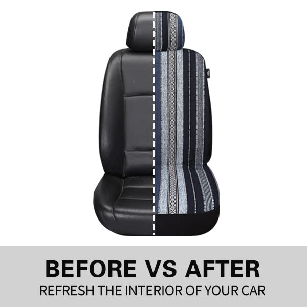 Pariitadin Baja Saddle Blanket Car Seat Covers Front Set With Seat Belt Pads, Washable Breathable Striped Woven Cloth Seat Cover