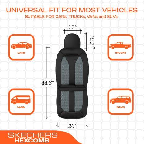 Skechers Memory Foam Car Seat Covers, Hexcomb Breathable Thick Seat Covers Two Front Seat Covers, Airbag Compatible, Automotive