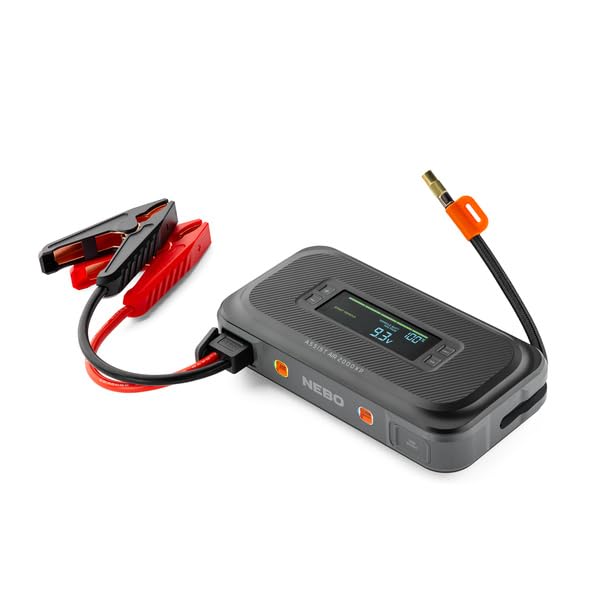 NEBO Assist Air 2000XP Jump Starter and Air Compressor | 55.5Wh Power Supply Box Restarts 12V Battery Vehicles, 150 PSI Air Comp