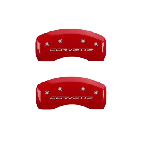 Mgp Caliper Covers 13008Scv6Rd Corvette C6 Logo Type Caliper Cover With Red Powder Coat Finish And Silver Characters, (Set Of 4)