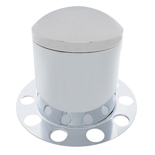 United Pacific 10212 - Axle Hub Cover - Chrome Dome Rear Axle Cover 3Pc Kit With 1.5' Nut Cover - Steel Wheel