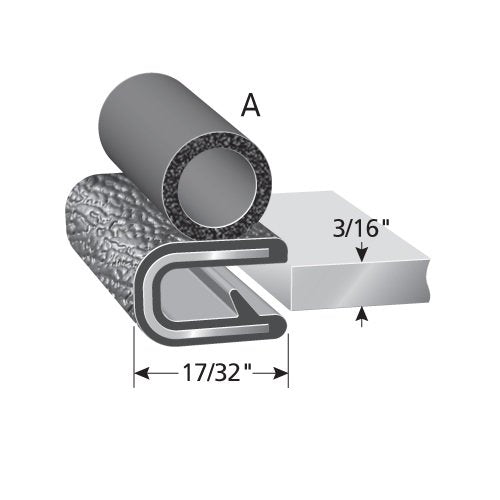 TRIM-LOK Trim Seal - Black PVC & EPDM Rubber, 3/16” Edge, 3/8” Bulb, 25' Length, Easy Install for Cars, Boats
