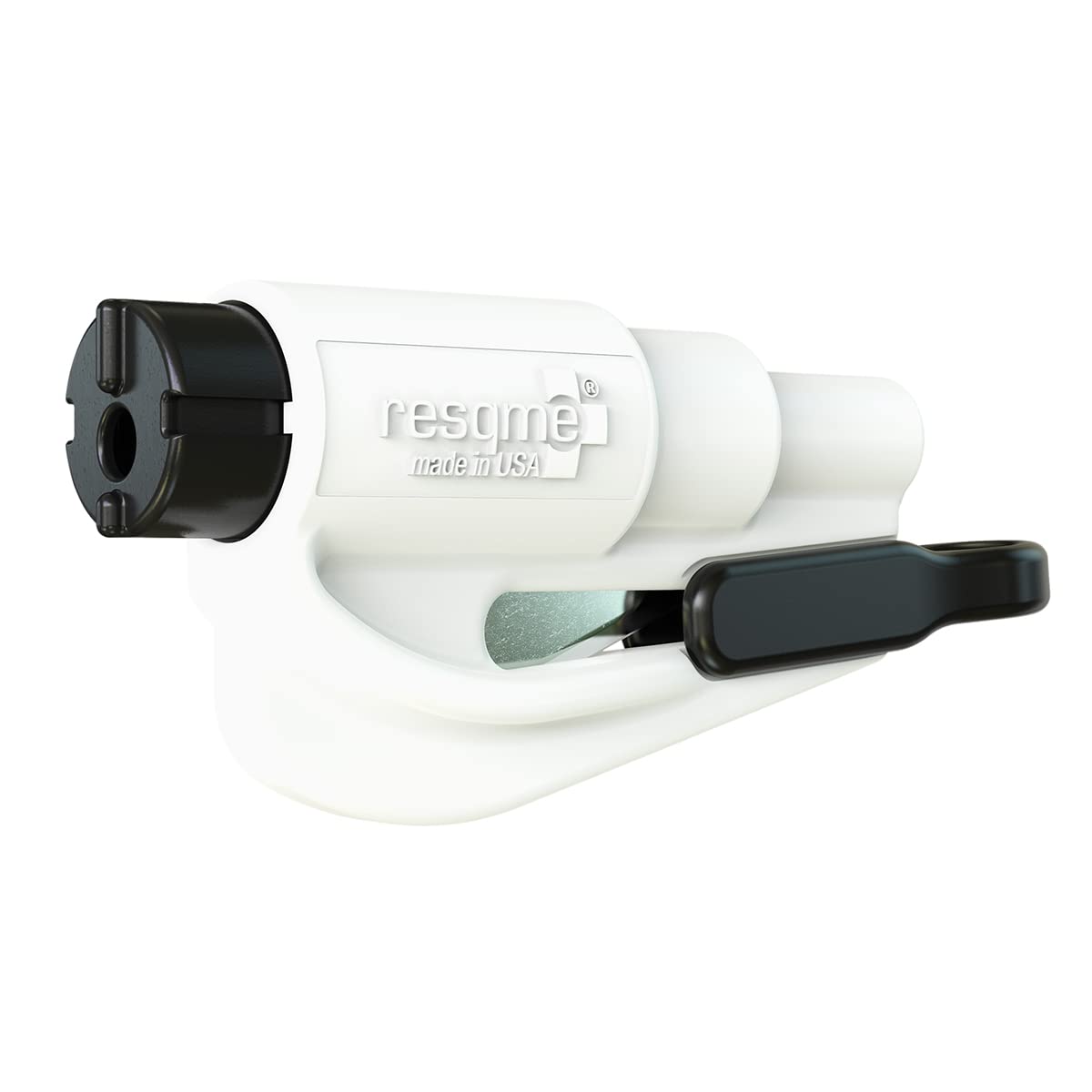 resqme The Original Emergency Keychain Car Escape Tool, 2-in-1 Seatbelt Cutter and Window Breaker, Made in USA, White- Compact E