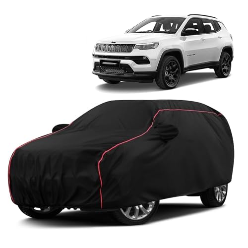 Sulfar 100% Water Resistant Car Body Cover Compatible With Mirror For Jeep Compass (Triple Stitched, Full Bottom Elastic, Black