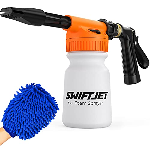 Swiftjet Car Wash Foam Gun + Microfiber Wash Mitt - Car Foam Sprayer - Foam Cannon Garden Hose - Spray Foam Gun Cleaner - Car Wa