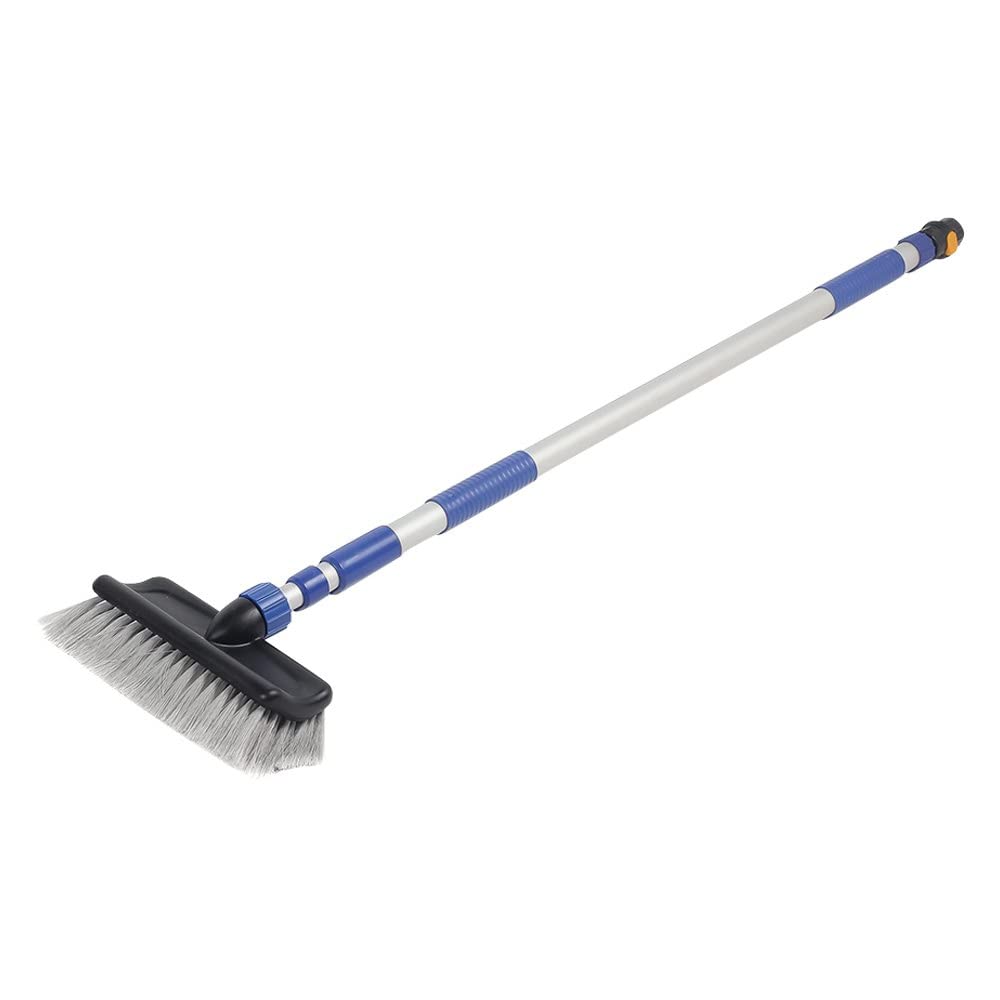 Camco Flow-Through Wash Brush with Push Button Telescoping Handle - Connect to Standard Water Hose to Clean Your Vehicle | Great