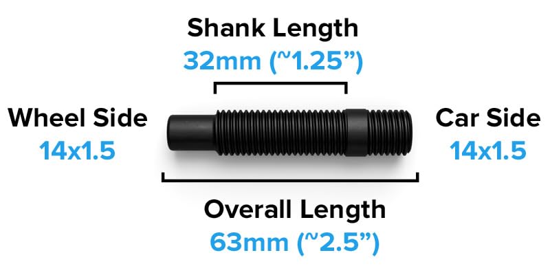 20Pcs - 14X1.5 To 14X1.5 Wheel Stud Conversion - 32Mm Shank Length - Compatible With Audi Volkswagen Tt A3 A4 S4 A5 S5 A6 S6 A7 S7 A8 S8 B5 B6 B7 B8 Jetta Golf Gti R32 Black