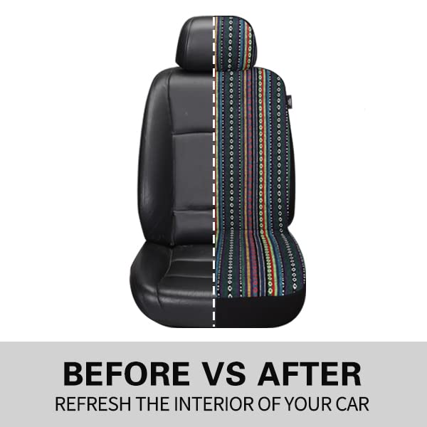 Pariitadin Baja Saddle Blanket Car Seat Covers Full Set With Seat Belt Pads, Washable Breathable Striped Woven Cloth Seat Covers