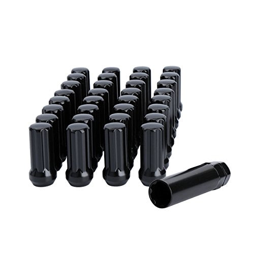 Dynofit 14Mmx1.5 Wheel Lug Nuts, 32X Black M14X1.5 Lug Nut,Conical/Cone Bulge Seat, Closed End Long Extended Xl Spline With 1 So