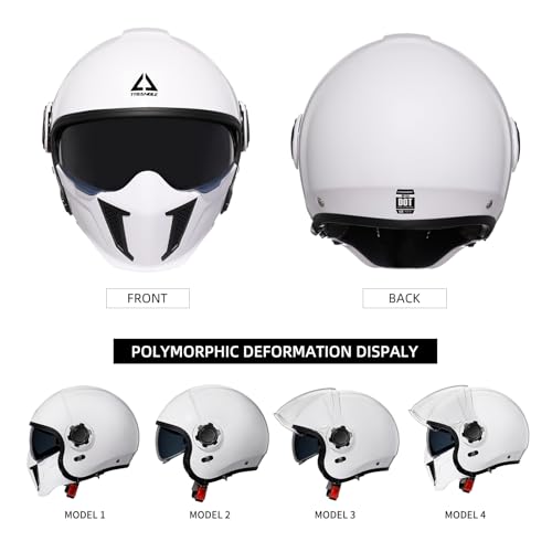 Triangle Open Face Motorcycle Helmet Half For Men And Women Cruiser Scooter Street Bike Dot Approved (Xx-Large, White)