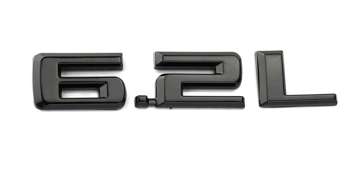 2pcs New 6.2L Emblems 3D Hood Badge Logo Compatible for Chevy Silverado 1500 2500HD (Glossy Black)