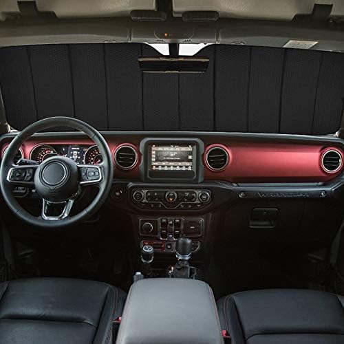 Big Hippo Windshield Sun Shade Car Sun Shade For 2007-2024 Wrangler Rubicon Sahara Tj Jk Jku 2 & 4 Door-Sun Visor Protector Bloc