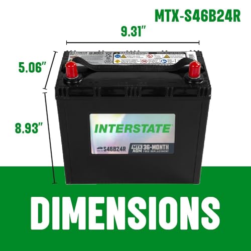 Interstate Batteries Group S46B24R AGM Car Battery Replacement (MTX-S46B24R) 12V, 410 CCA, 36 Month Warranty, Replacement Automo