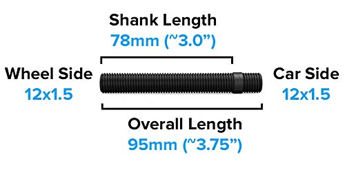 20Pcs Extended Black Wheel Stud Conversion - 12X1.5 To 12X1.5, 107Mm Total Length, 78Mm Shank Length - Compatible With Bmw Vehicles (Ensure Vehicle Uses 12X1.5 Bolts) Screw Adapter