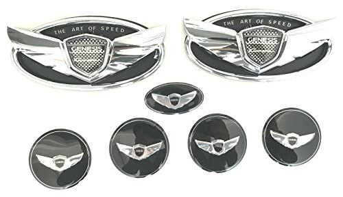 Exotic Store 7 Pieces 2010-2017 Fit For Hyundai Genesis ''Art Of Speed''Coupe Chrome Black Wing Logo Front+ Trunk+ Steering Whee