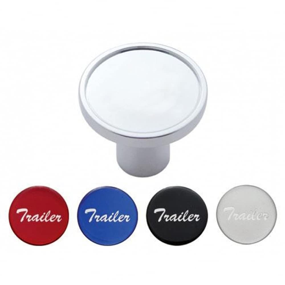 United Pacific 22992 Chrome Aluminum Screw-On Air Valve Knob w/Multiple Colored “Trailer” Script Glossy Sticker Inserts – 1 Knob & 4 Color Stickers