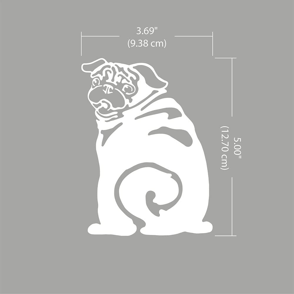 Wirester 6 Inch Clear Vinyl Decal Sticker Decoration For Car Window (Or Any Flat Surface) - Pug Looking Back