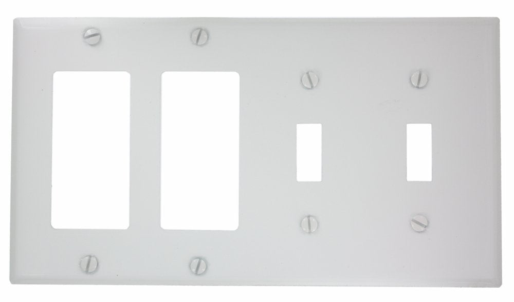 Leviton P2262-W 4-Gang 2-Toggle Decora/GFCI Device Combination Wallplate, Device Mount, White