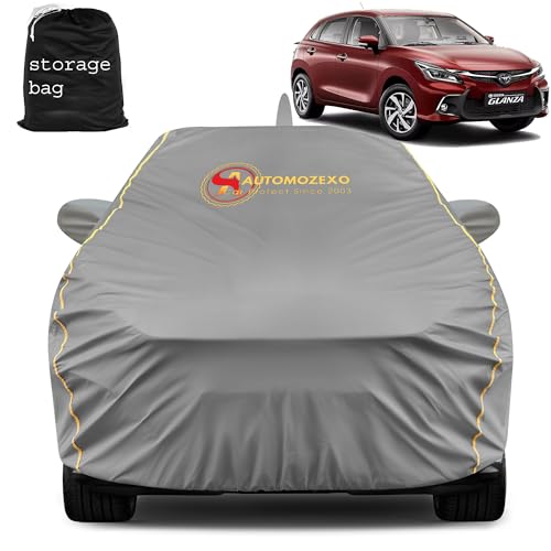 Automozexo Toyota Glanza Car Cover For All Weather Protection With Mirror & Antena Pocket Inner Cotton Layer Triple Stitched Wat