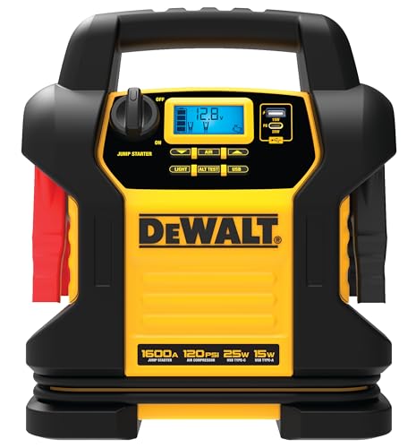 Dewalt Dxaej14-Type2 Digital Portable Power Station Jump Starter - 1600 Peak Amps With 120 Psi Compressor, Ac Charging Cube, 15W Usb-A And 25W Usb-C Power For Electronic Devices