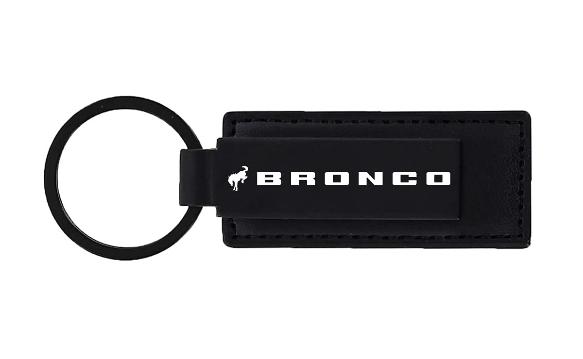 Ford Bronco All Black Genuine Leather Keychain Key Ring Chain Tag Fob Holder