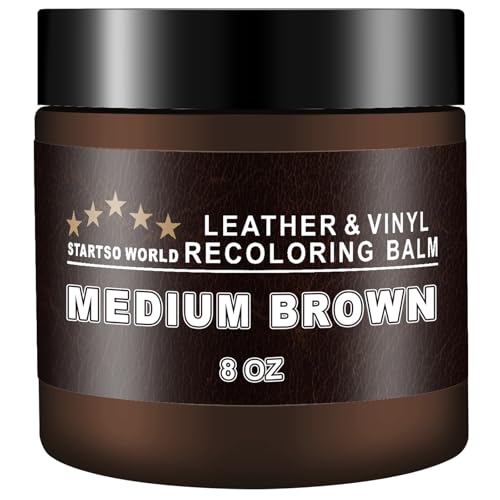 STARTSO WORLD Leather Recoloring Balm - Medium Brown Repair Cream Kit for Couches, Sofa & Furniture - 8OZ Color Dye Restorer