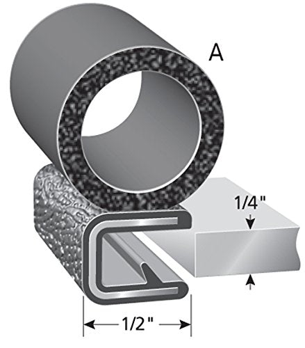 Trim-Lok Trim Seal With Side Bulb - Fits 1/4    Edge, 3/4    Bulb Seal Diameter, 25 Length - Pvc Plastic Trim With Epdm Rubber S
