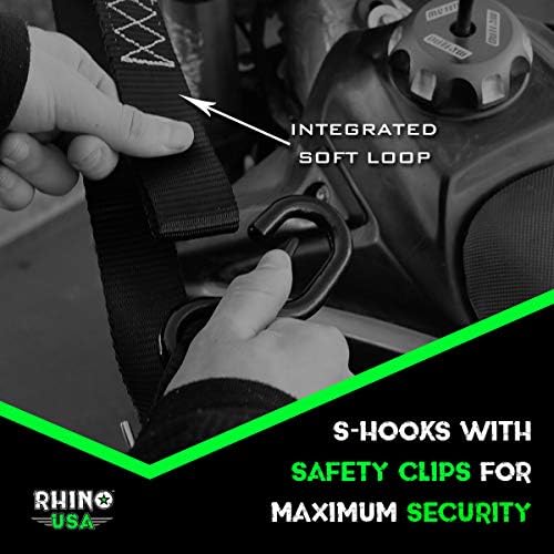 Rhino Usa Motorcycle Tie Down Straps (2 Pack) Lab Inspected 3,328Lb Break Strength, Steel Cambuckle Tiedown Set With Integrated